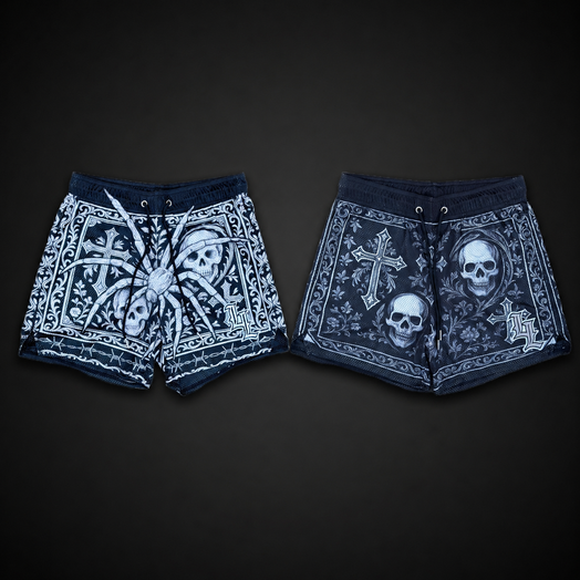The Graveyard Gospel | Gothic Graphic Mesh Gym Shorts