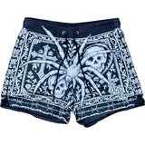 Front view of Gothic mesh shorts with skull and spider.