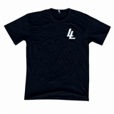 Anti Tiny Legs Club Tee Shirt Front LL logo. Lumberlegs black tee. 