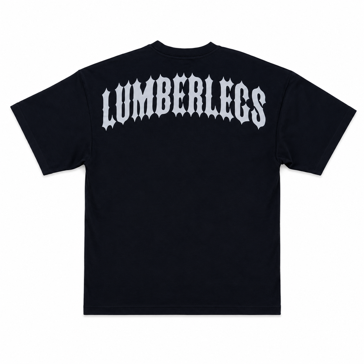 Black oversized  t-shirt with 'LUMBERLEGS' printed across upper back