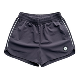 Dark Grey 3" inseam gym shorts for lifters with side pockets and LL rubber patch logo.