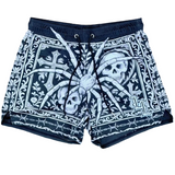 Front view of Gothic mesh shorts with skull and spider.