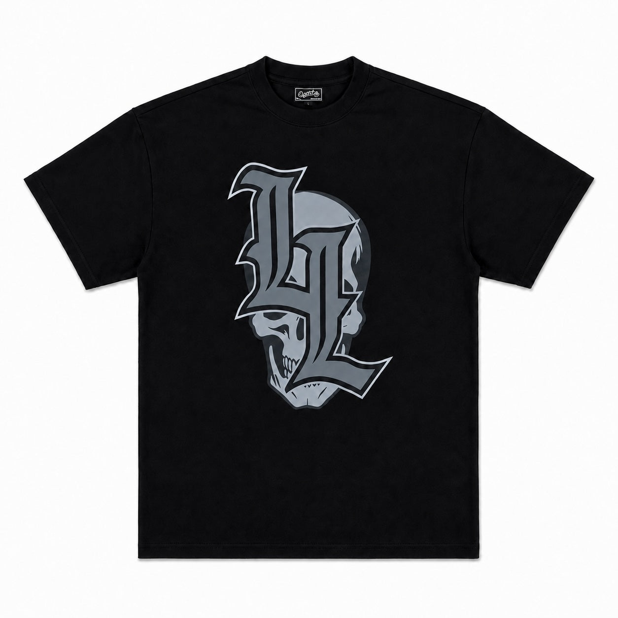 Translation missing: en.Black gothic oversized t-shirt with a large leg day death logo 