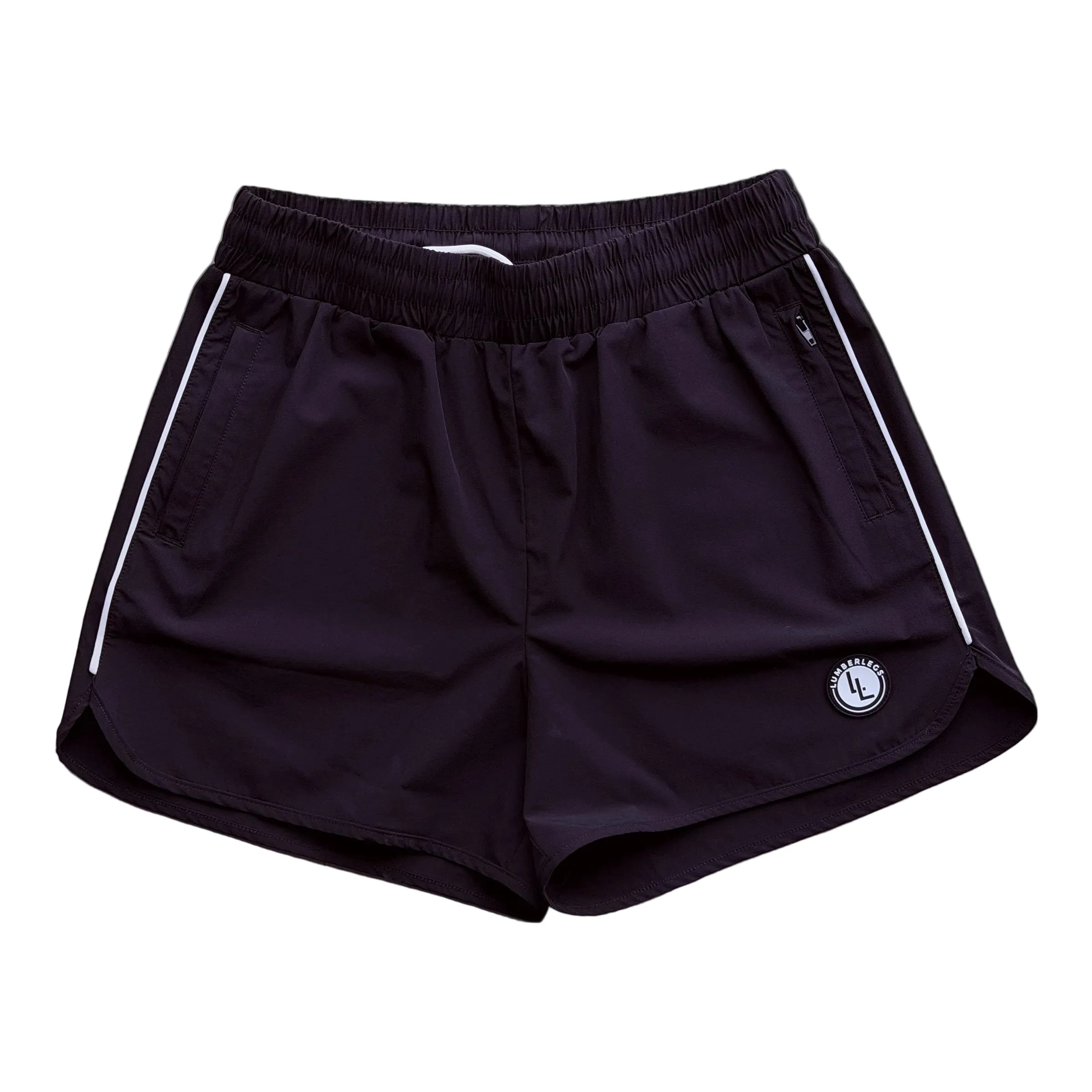 Obsidian Black 3" inseam gym shorts for lifters with side pocket and rubber LL logo patch.