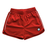 Red Riot  3" inseam gym shorts for lifters with side pockets and rubber LL logo patch.