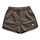 Tactical Thigh army green 3' inseam gym shorts for lifters with side pockets and LL rubber patch.