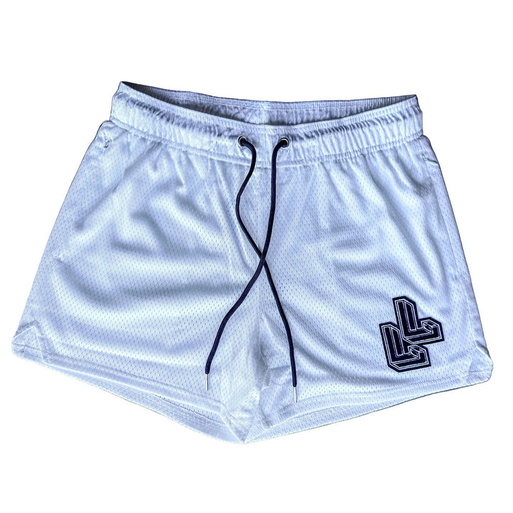 Translation missing: en.White LumberLegs Core Mesh Gym Shorts with black LL Logo