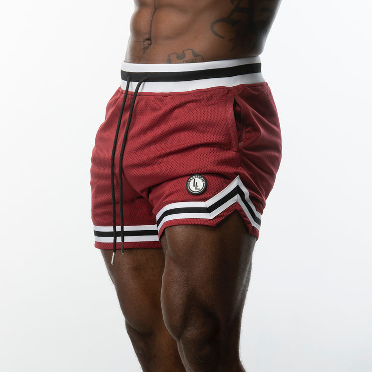 Burgundy Stripe workout shorts