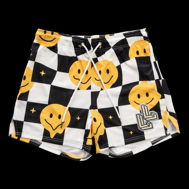 Checkered Smiley workout shorts